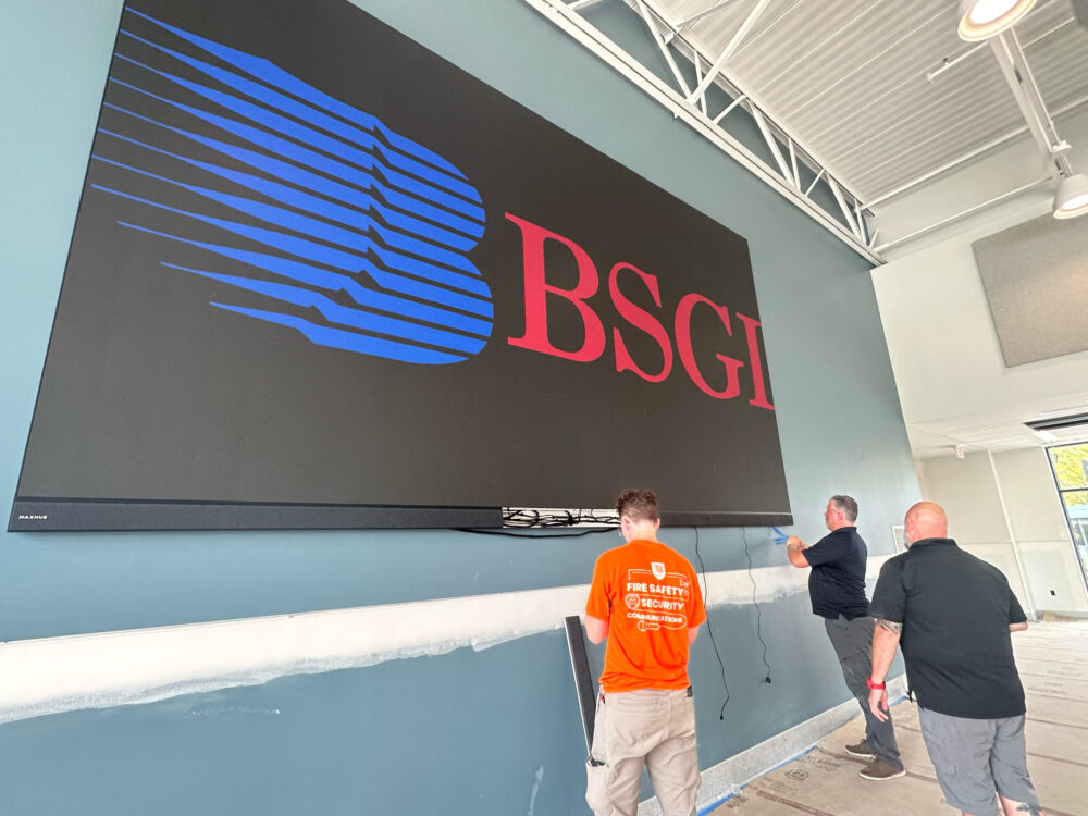 A peek at the near-end of the Gwynedd Mercy video wall installation.